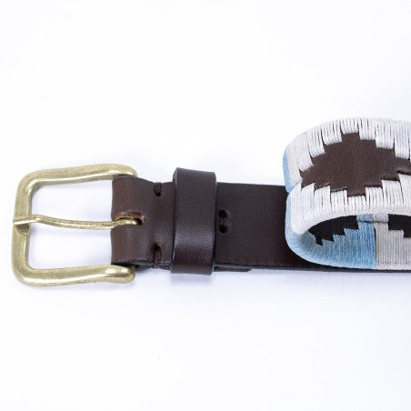 Cow leather belt - Blue and white Pampa pattern